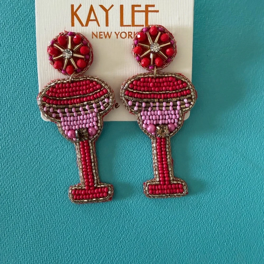 Red and Pink Beaded Earrings - Picture 1 of 1